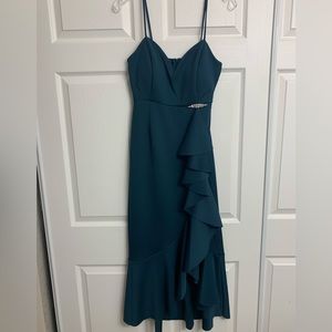 Alexa B Nites midi Formal Spaghetti‎ Strap Ruffle Front Dress Size 4 Color Jade